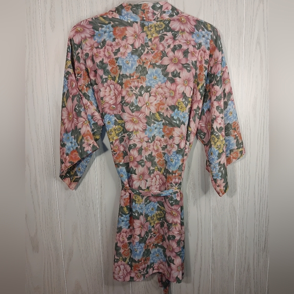 VTG Victoria's Secret Floral Satin Gold Label Kimono/Robe/Peignoir One Size - Picture 7 of 10